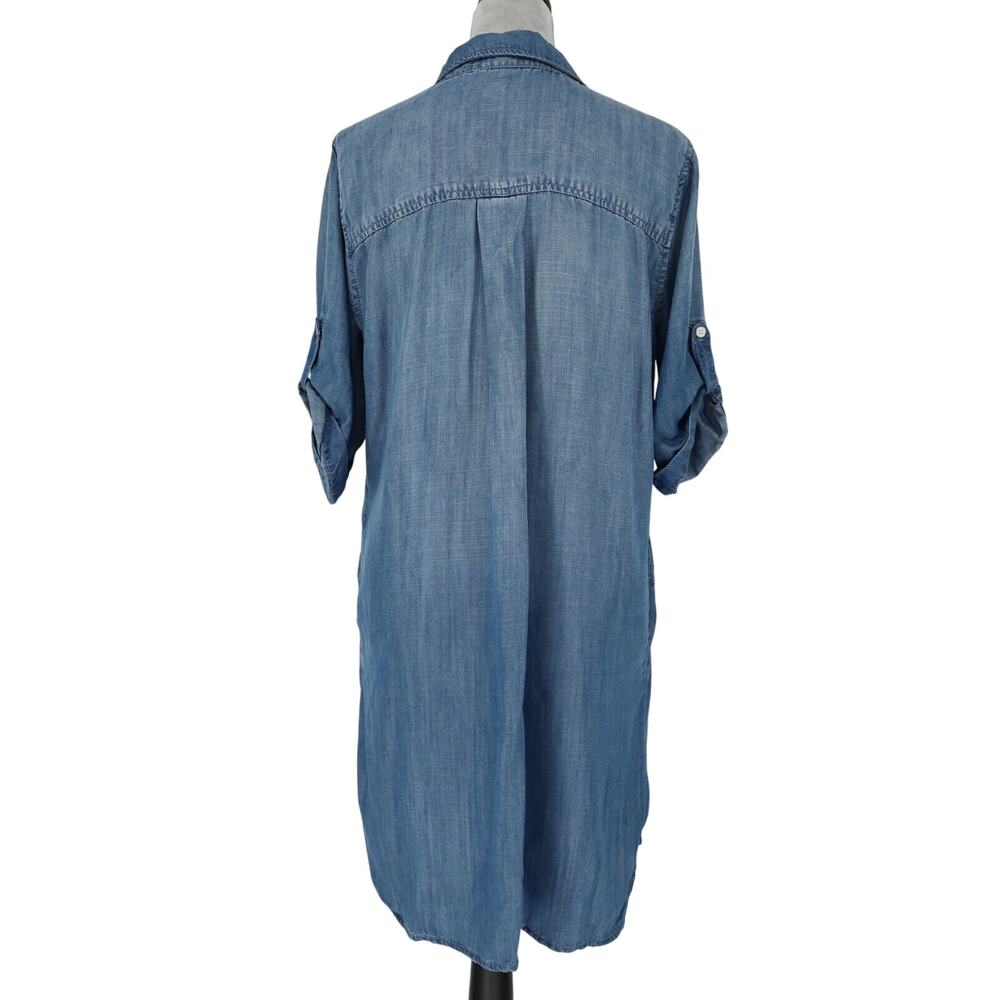 Philosophy Dress Womens Large Blue Chambray Roll Tab Sleeves Coastal Western - Picture 2 of 13